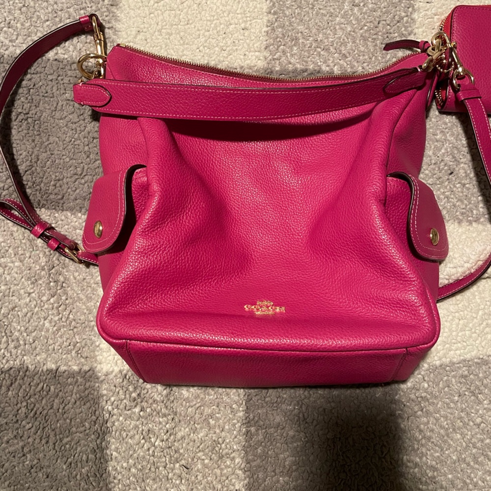 Hot pink coach purse with matching wallet